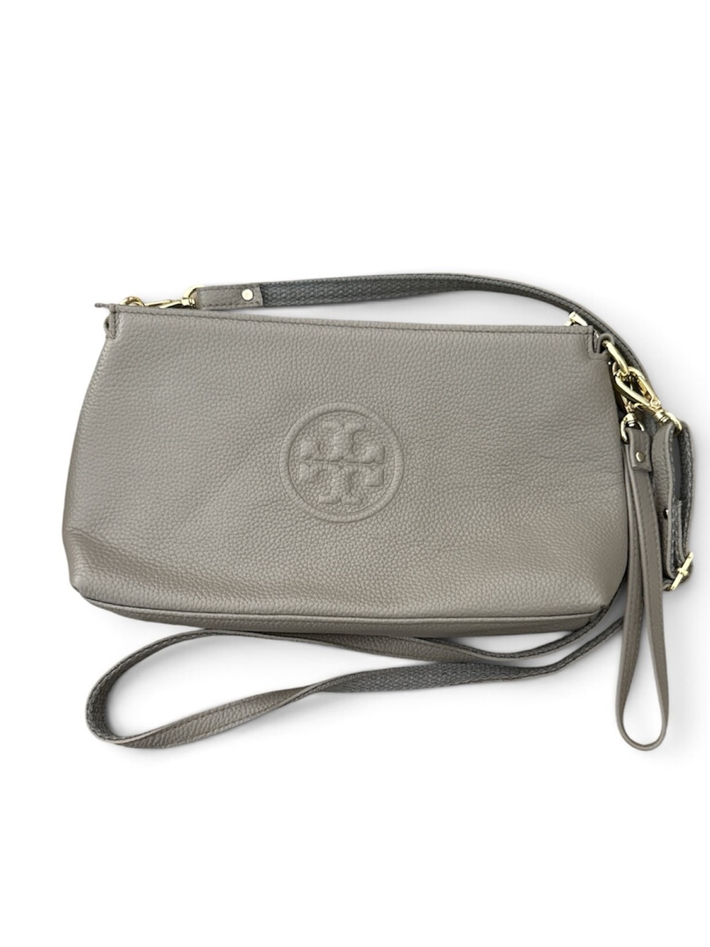 Tory Burch Grey Pebbled Leather Crossbody Bag
